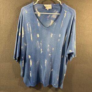 zoe women silk top medium blue coastal beachy quiet luxury watercolor abstract